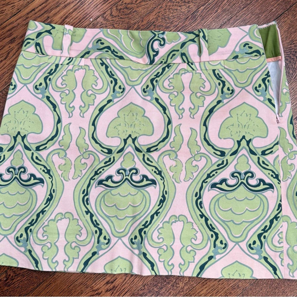 J Crew Green and Light Pink Patterned Skirt
